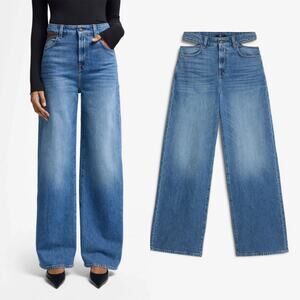 7 For All Mankind NWT Low Slung Wide Leg Mankind Weekend Cutout Jeans Sz 27